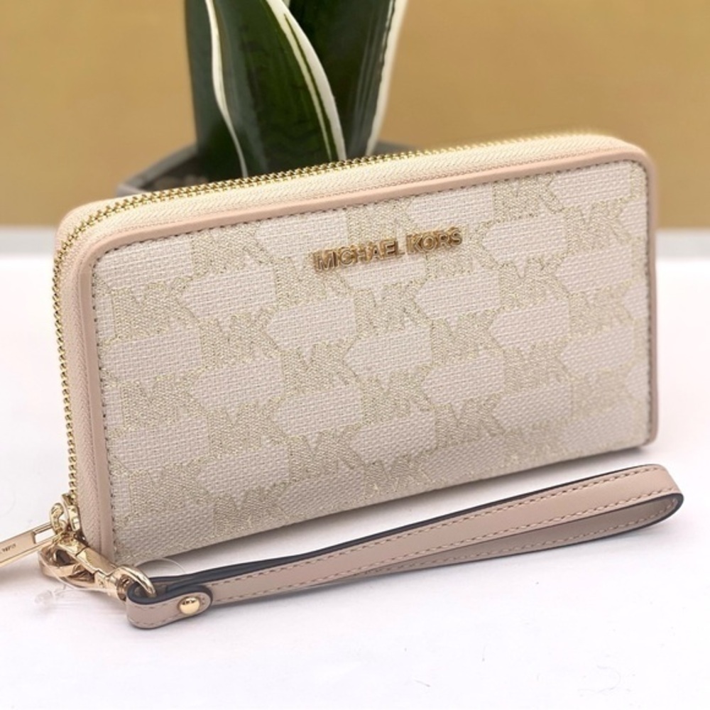 Michael Kors Jet Set Travel Wallet Phone Case Wristlet Glimmer MK Print